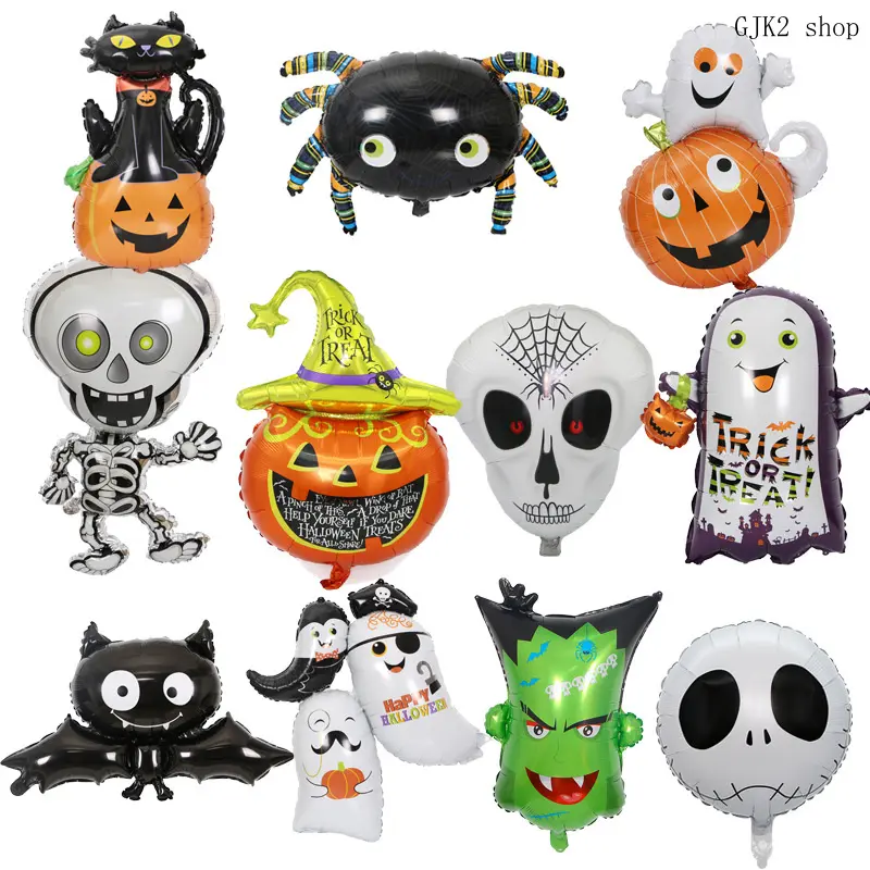 Multi‑Style Cartoon Halloween Foil Balloons Black Cat Spider Ghost Skull Pumpkin Aluminum Balloon for Party Backdrop Decoration