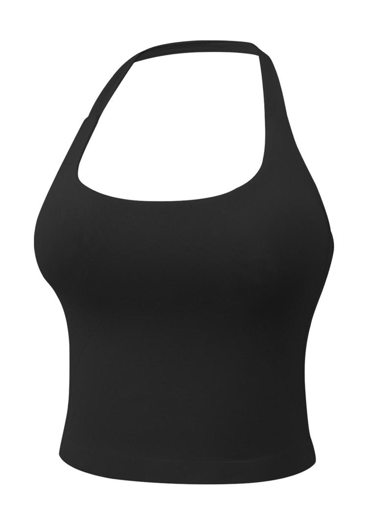 Women's Solid Removable Chest Pad Sports Tank Top, Casual Comfort and Durability Halter Neck Top for Yoga Gym Workout, Ladies Sportswear for All Seasons, Athletic Activewear