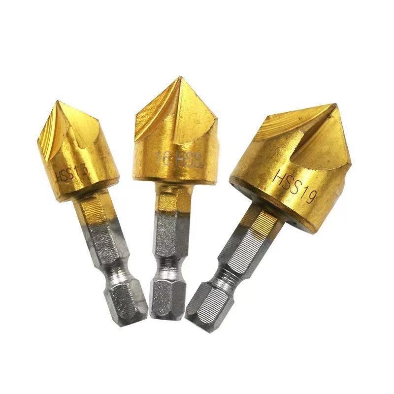 Six-piece woodworking chamfering tool set, five-blade chamfering knife, wood countersink drill, deburring tool, woodworking hole opener set Six-piece woodworking chamfering tool set, five-blade chamfering knife, wood countersink drill, deburring tool, woodworking hole opener set