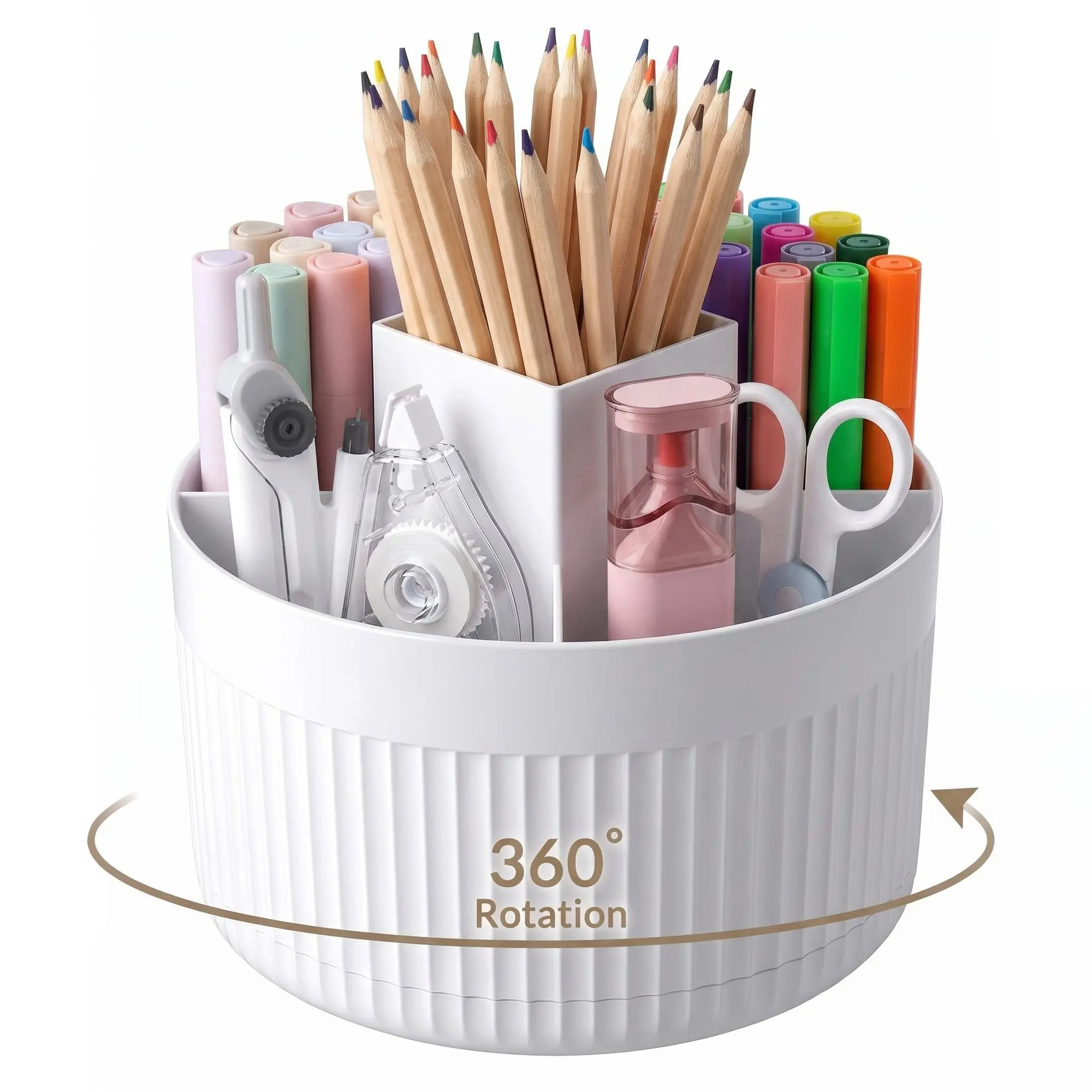 360 Rotating Plastic Desk Pen Organizer with 5 Slots, Dual-Purpose Art Supply Pencil Cup, Desk Organizers for Office, School, Home Use, Office Accessories