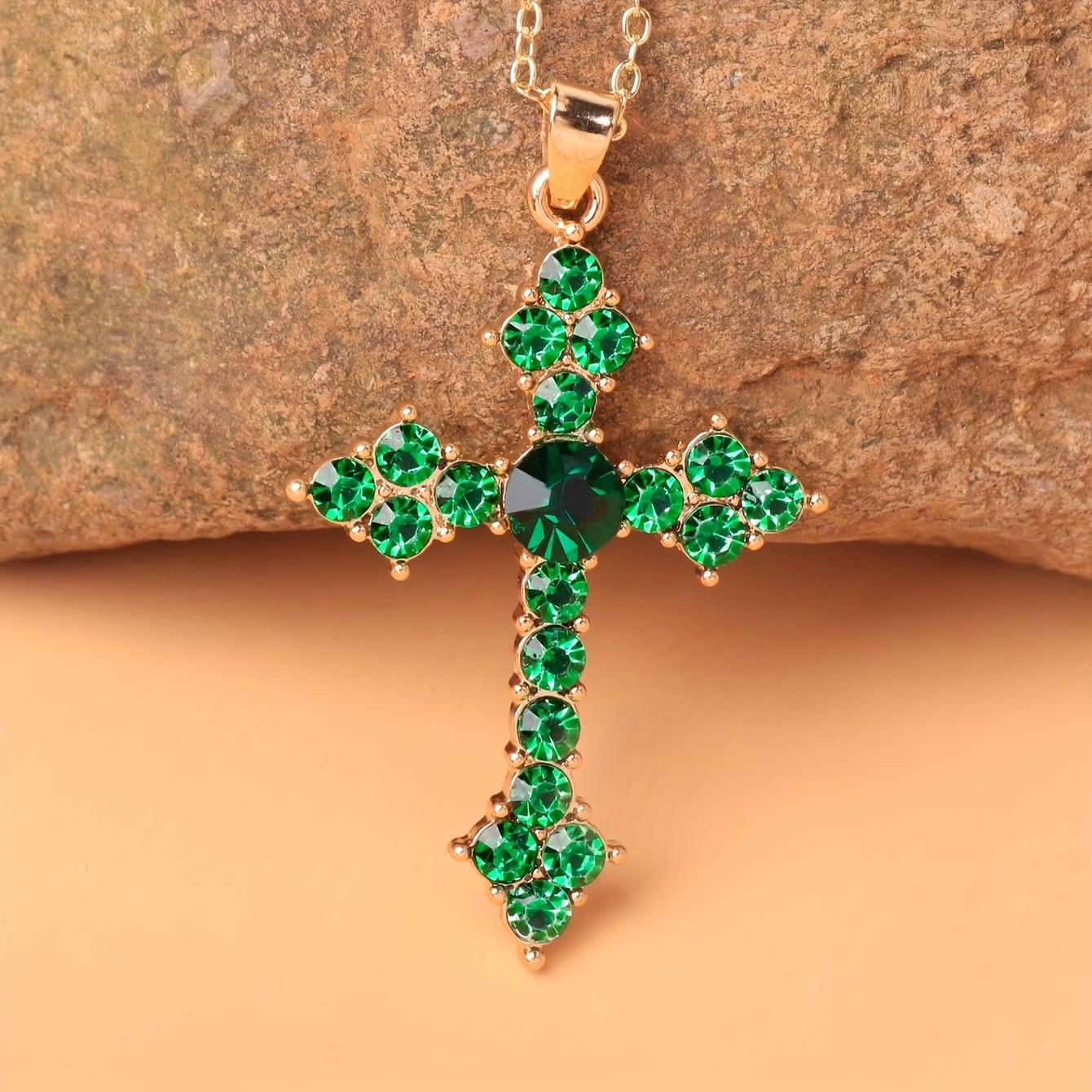 Women's Fashionable Green Cross Pendant Necklace, available in four colors to choose from