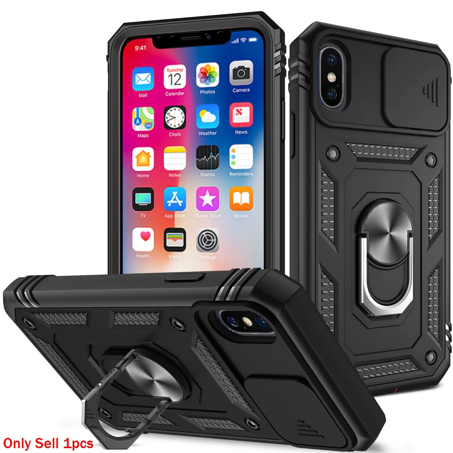 Case for High-Quality iPhone X/XS/XS Max, Durable Protective Shockproof Design, Magnetic Ring, Dust-Proof Lens Cover, Adjustable Stand, Shockproof Protective Covers for iPhone X/XS/XS Max Case