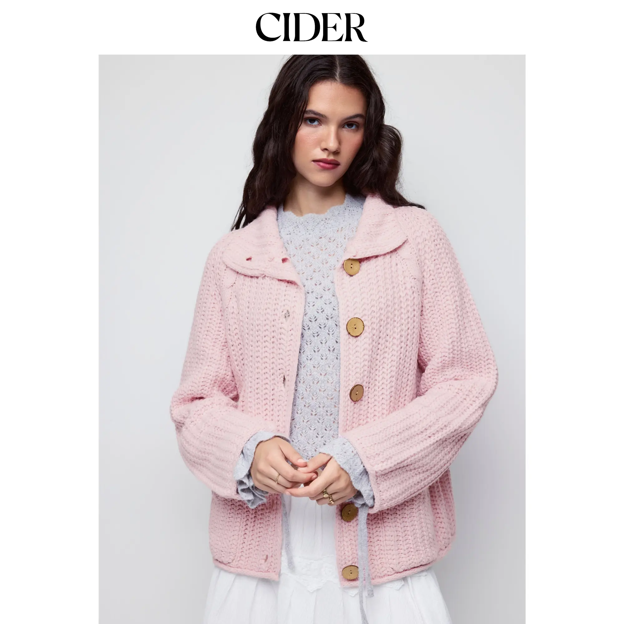 Cider Cable Knit High Neck Oversized Cardigan
