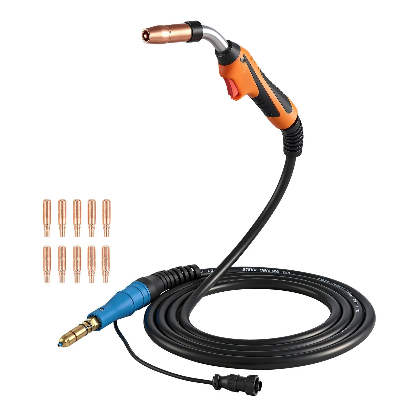 250-Amp MIG Welding Gun with 15-Foot Copper Wire Cable - High Conductive Replacement for Miller MDX-250, Includes 11-Piece Contact Tips, Compatible Spare Parts, Durable Industrial Torch for Professional Welders