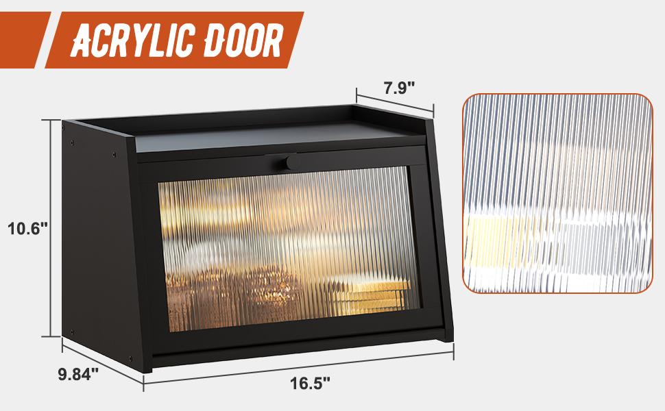 Large Bread Box, Easy Access & Cleaning - Bamboo Bread Box for Kitchen Countertop with Acrylic Door (Black, Medium)