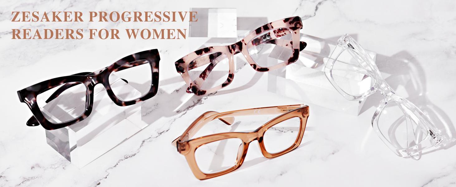 Progressive Reading Glasses for Women Oversized Spring Hinges Progressive Computer Readers Blue Light Blocking