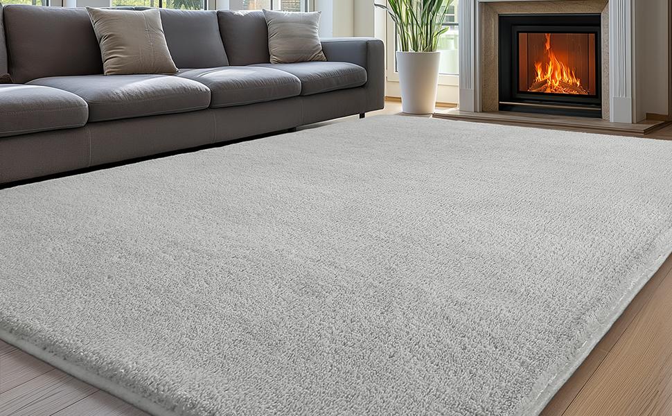 FAMVAL Large Size Plush Rugs Big Fluffy Area Rug Non-slip Soft Shaggy Ultra-comfortable Cool Carpet Mats for Living room Bedroom Nursery Home Decor Light Gray Christmas gifts