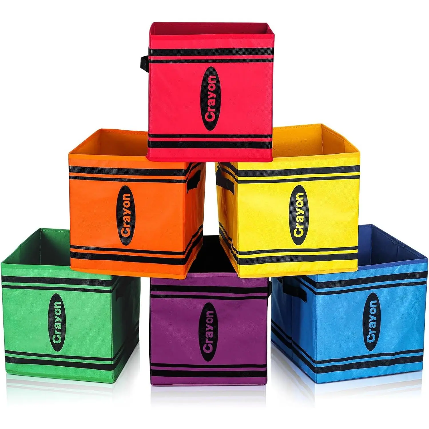 6 Pcs 11in Crayon Fabric Storage Bins Classroom Must Have Cubby Basket Bins Return School Treasure Prize Box End of Year Organization for Daycare Elementary Preschool