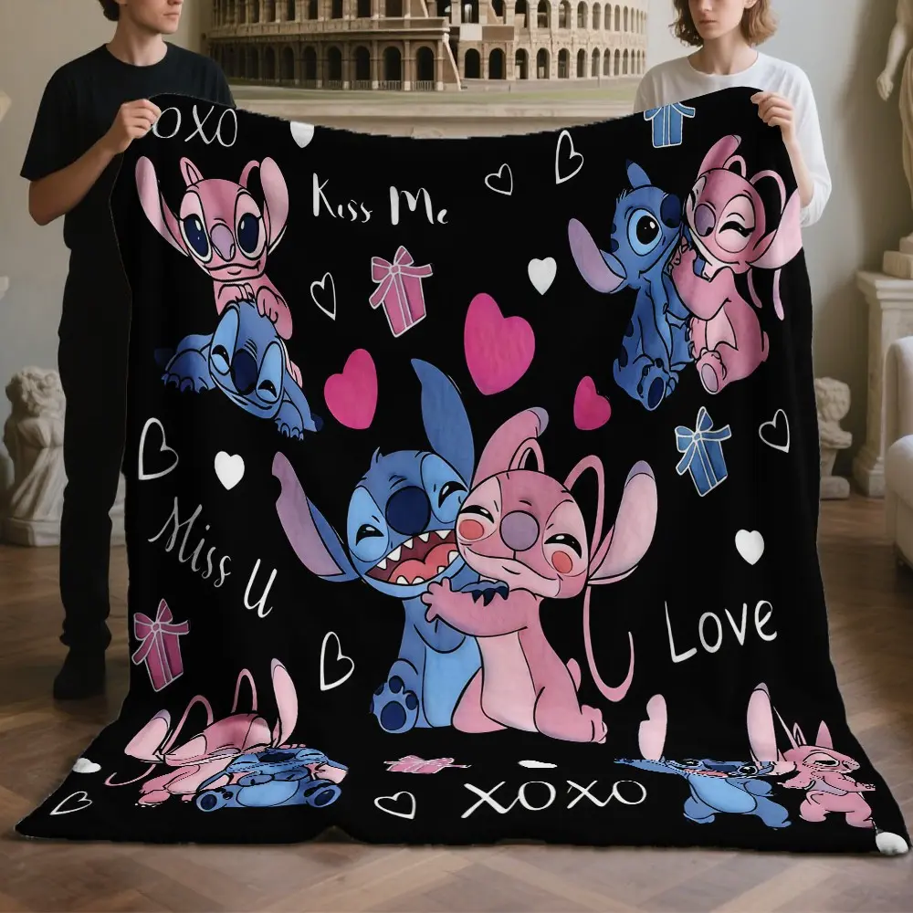 Stitchy Angel Couple Theme Nap Blanket, Printed Blanket, Digital Print Flannel Blanket, Holiday Gift Throw, Wall Hanging, Sofa Bed Cover, Blanket For Couch, Blankets For Sofa