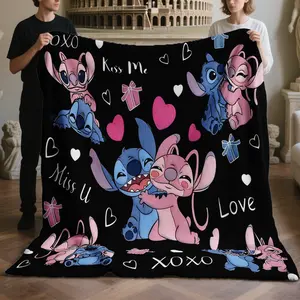 Stitchy Angel Couple Theme Nap Blanket, Digital Print Flannel Blanket, Holiday Gift Throw, Wall Hanging, Sofa Bed Cover, Blanket For Couch