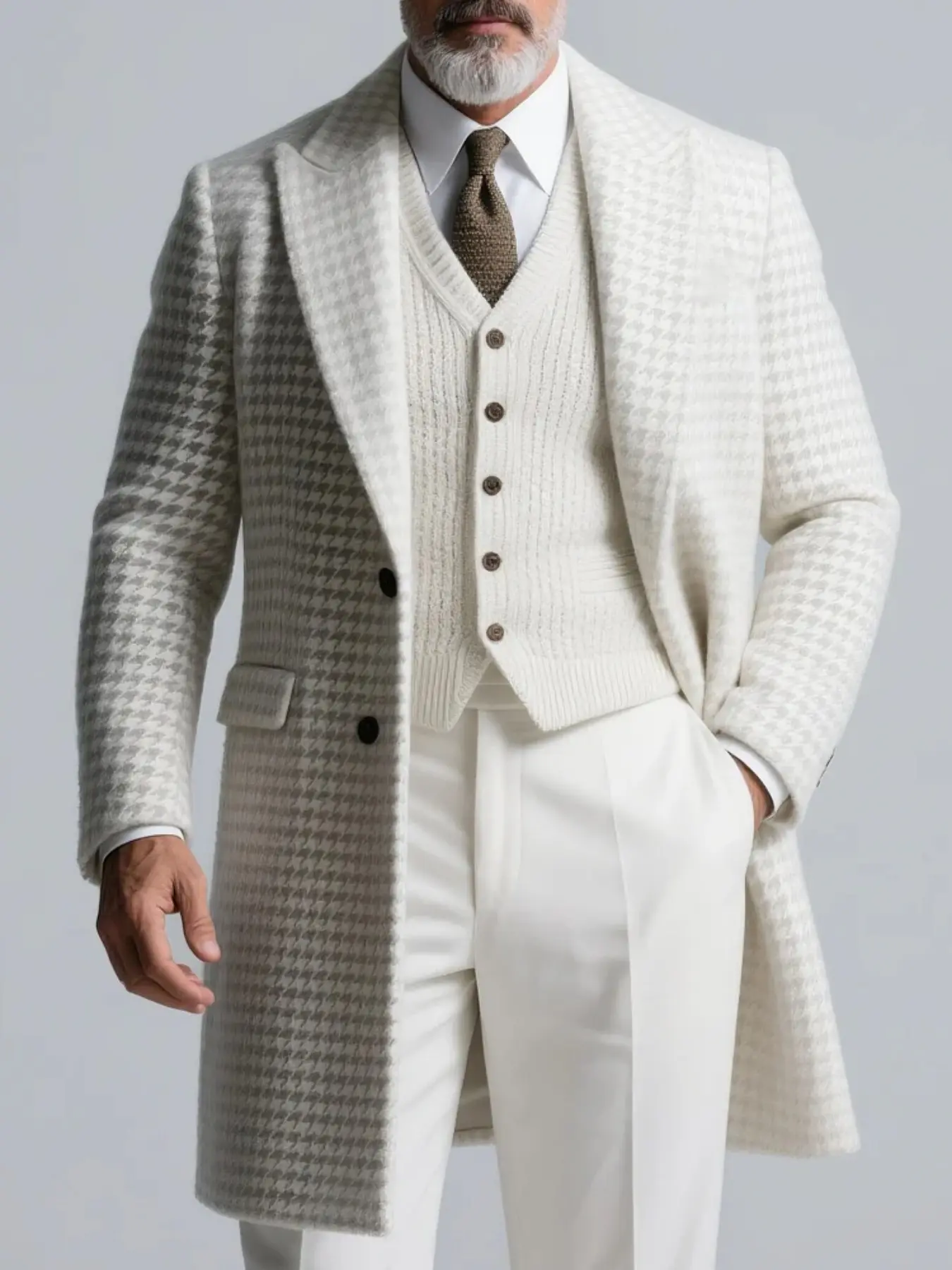 Men's Lightweight Business Checkered Long Coat, Stylish Suit Jacket, Trendy Outerwear for Professional Look, Perfect for Office Wear