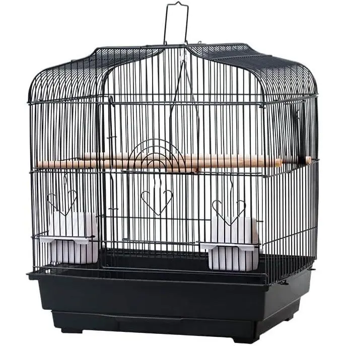 Portable Bird Travel Cage with Carry Handle, 20.5"x18.1"x14.2" Lightweight Sturdy Metal Bird Carrier with Wooden Perch & Food Container, Pull-Out Cleaning Tray Travel Habitat for Small Parrots, Cockatiels, Canaries Home & Outdoor Use