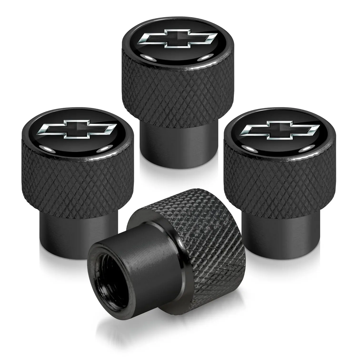 4PCS Chevrolet Chevy Logo Black Aluminum Tyre Caps - Car Parts, Truck Accessories, Accessories for Car Valve Stem Covers for SUVs, Valve Caps