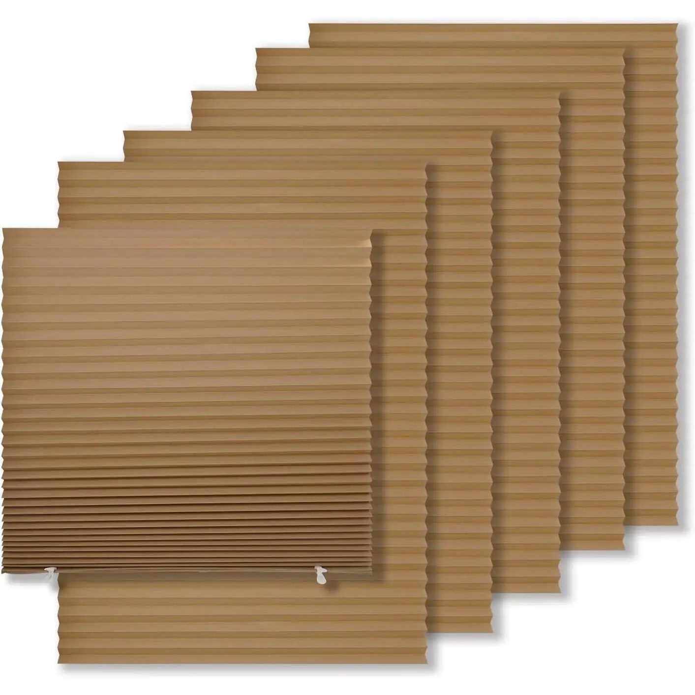 6 Pack Temporary Blackout Paper Shades for Windows,Paper Pleated Blinds with Adhesive,No Tools No Drilling Free Cut Size Temporary Room Darkening Shades(Brown, 24" W x 72" H)