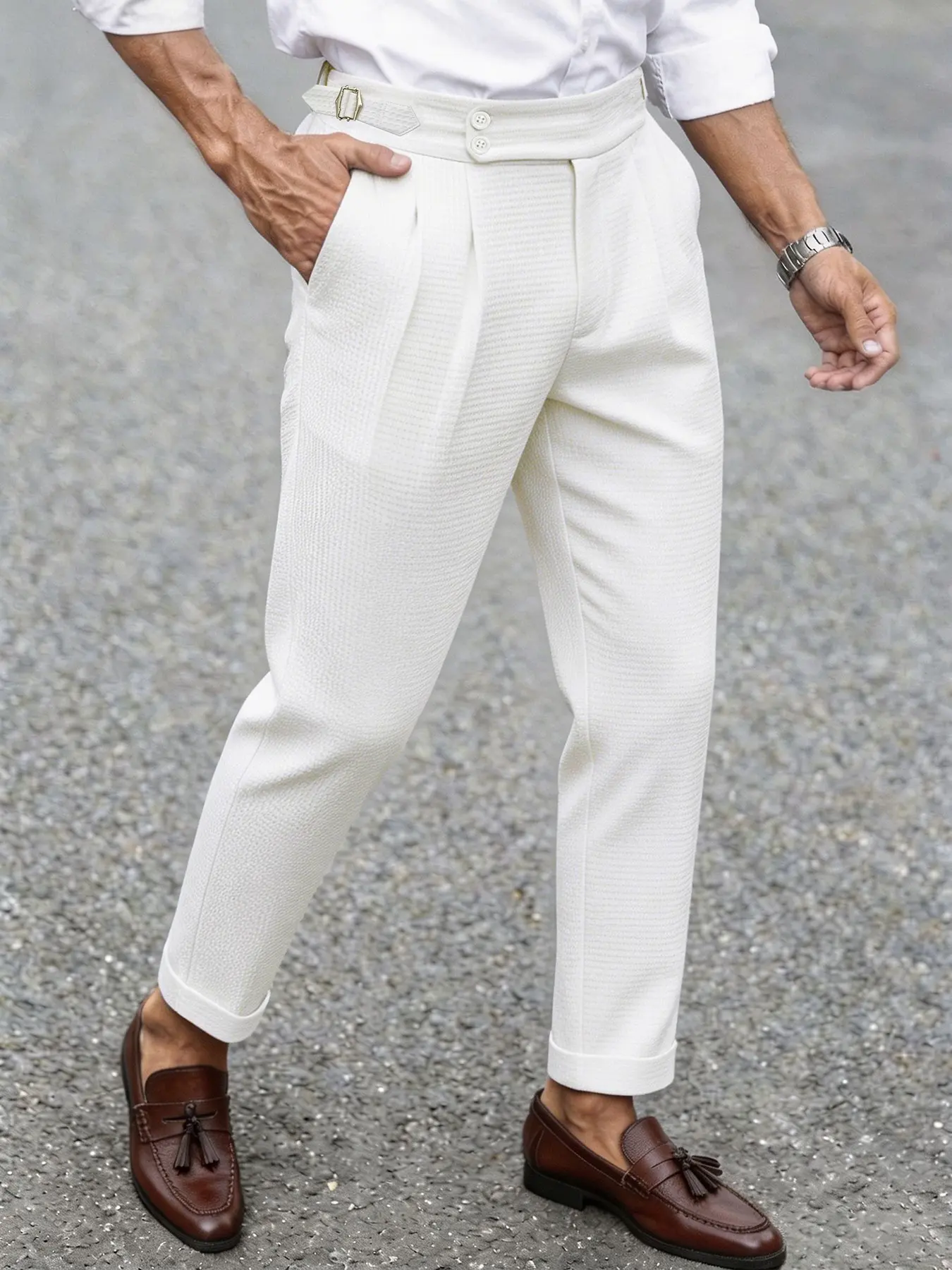 Men's Business Suit Pants, High Waist Conical Casual Pants, Wrinkle-Resistant, Button Fly, Ankle Length, All Seasons, Comfortable Long Pants, Classic, Casual Comfy Trouser, Office Commuter Style, Business Work Clothes, Business Attire Clothes