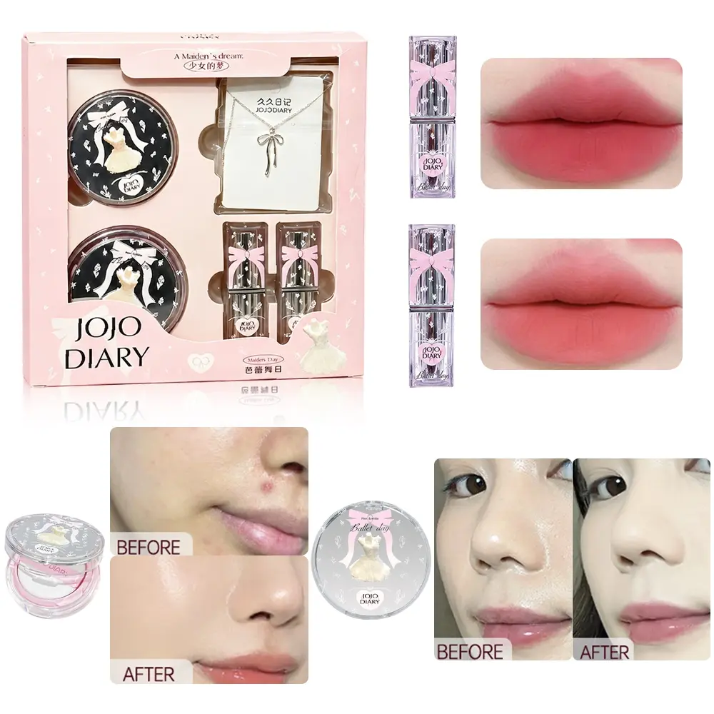Ballet Day All-in-One Makeup Gift Set, Complete Cosmetic Kit, Beauty Essentials Set with Blush & Multi Shade Lipsticks, Bow Pendant Necklace, Cute Pink Packaging Box, Beauty Gift for Women Girls