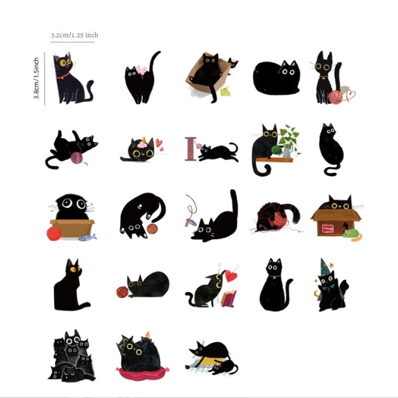 46 Sheets Cartoon Black Cat Stickers, Cute Pet Handbook DIY Stickers, Collage Student Gift, Sticker Cards