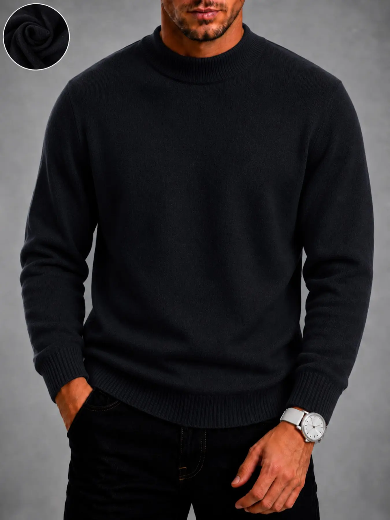 Men's Solid Mock Neck Knit Sweater, Long Sleeve Slim-Fit Pullover, Business Casual Warm Jumper, Fall Winter Essential Knitwear