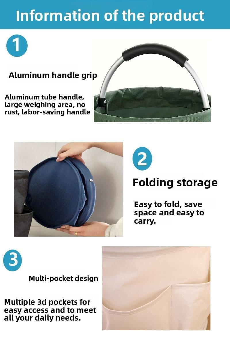 Foldable storage bucket, portable shopping bag, outdoor camping barbecue and picnic basket, waterproof, multi-pocket design, aluminum handle, tool storage basket, bathroom storage, durable, travel storage