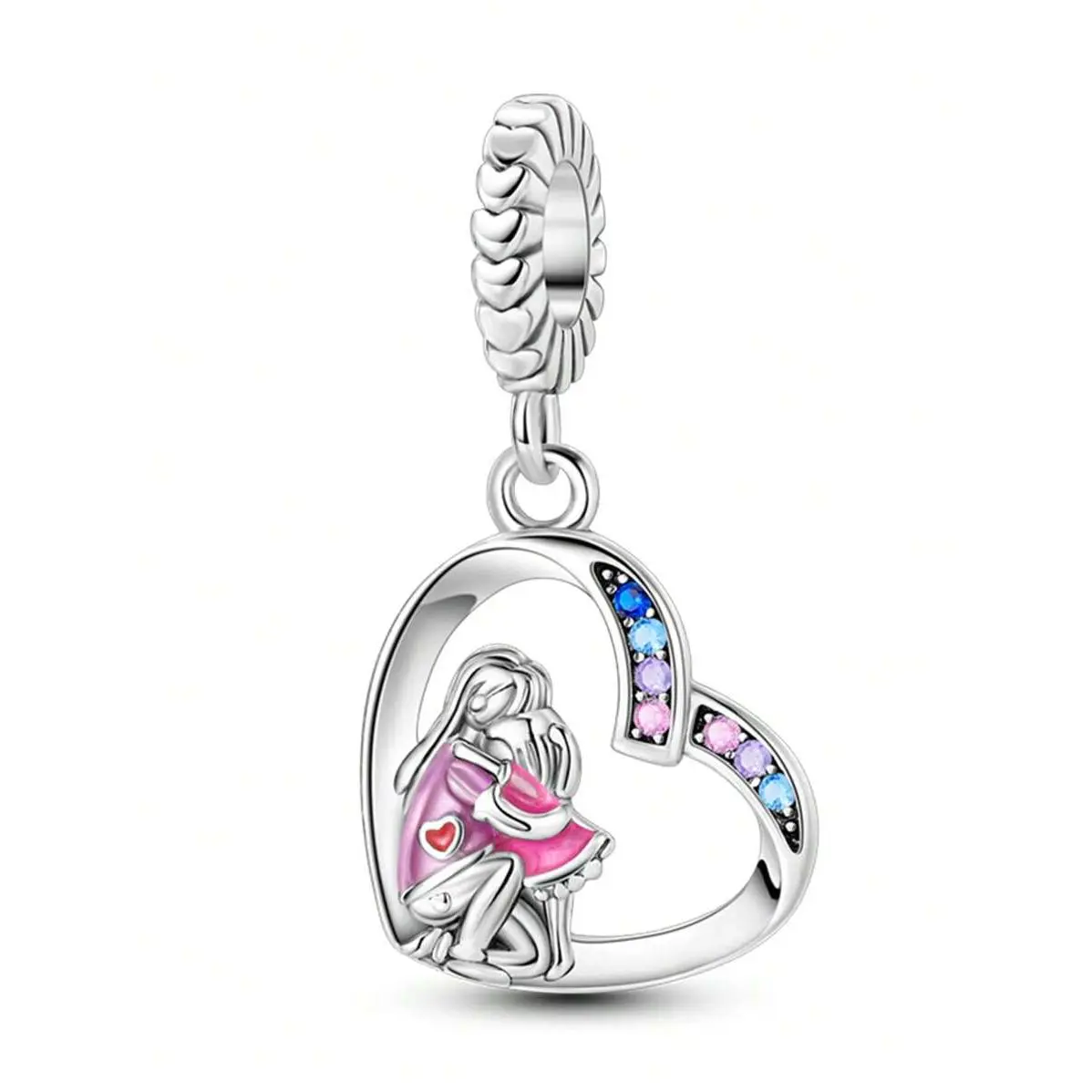 1pc Silver-Plated Pendant, Mother Holding Daughter, Love Themed Pendant Charm, Suitable For Bracelet DIY, Women Jewelry