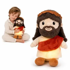 Breathing Jesus Plush Doll, Soft Christian Stuffed Jesus Toy with Gentle Breathing Motion, Cute Brown Hair Beard, Cream Robe and Red Sash, Cozy Bedtime Companion for Kids, Teens, Adults, Nightstand Decor, Prayer Corner, Travel Friendly Gift Idea