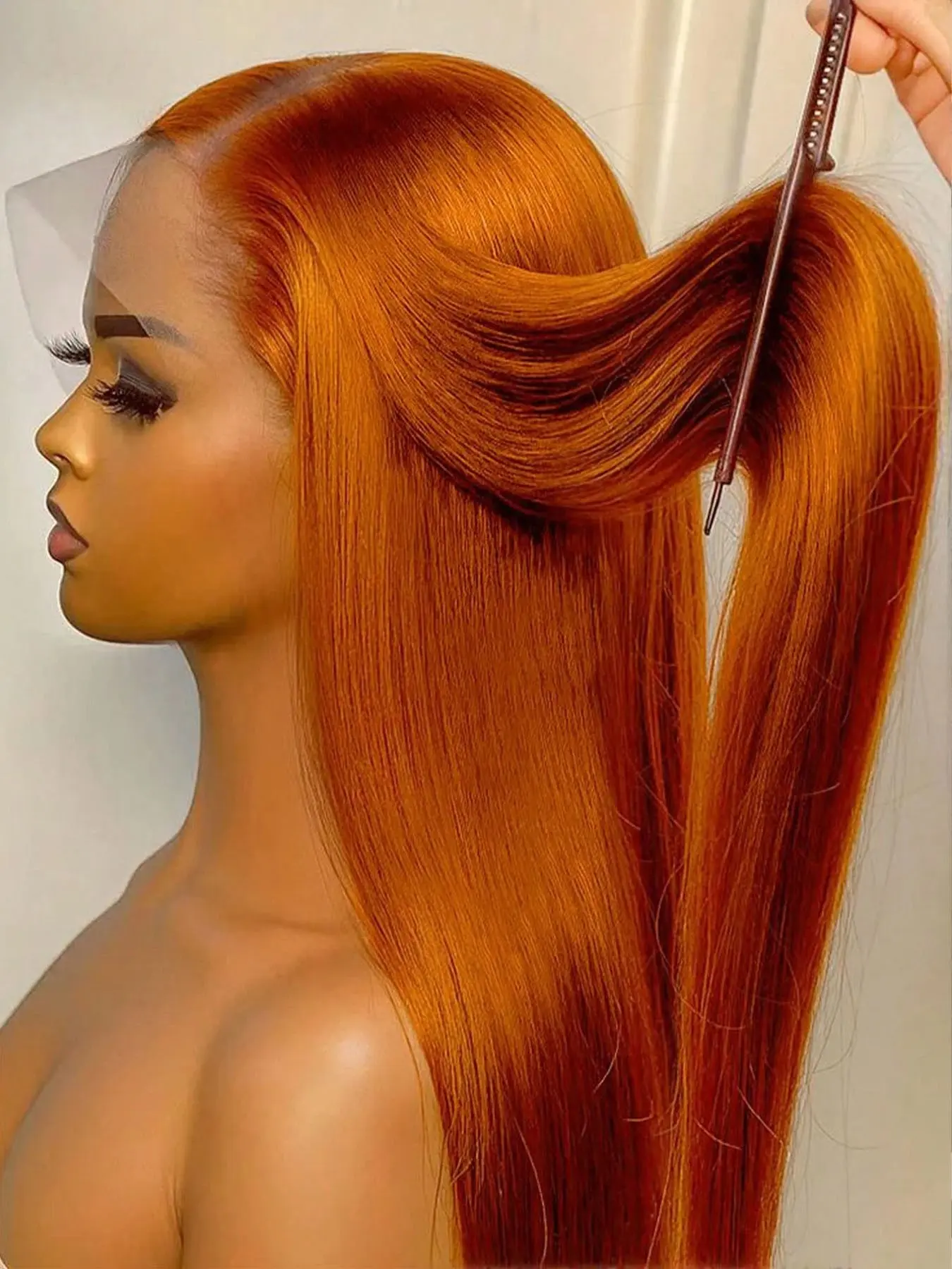 Long Ginger Orange Straight Heat Resistant Synthetic Fiber Lace Front Wig Glueless 13x4 Lace Front Wig Ginger Pre Plucked 200% Density Hd Lace Wig With Baby Hair Colorful Wigs For Women 26 inch