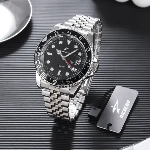 RICECGO 1pc Men's Silver Color Stainless Steel Quartz Wristwatch with 42mm Dial, Fashionable Luminous Analog Watch, Analogue Quartz Watch, Suitable for Business Attire, Ideal Gift, Stainless Steel Watches
