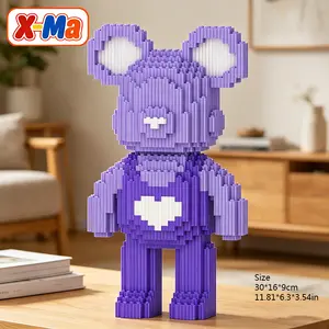 Blue Heart Bear Building Blocks - DIY Micro Brick Toy for Kids Adults, Cute Home Decor Gift