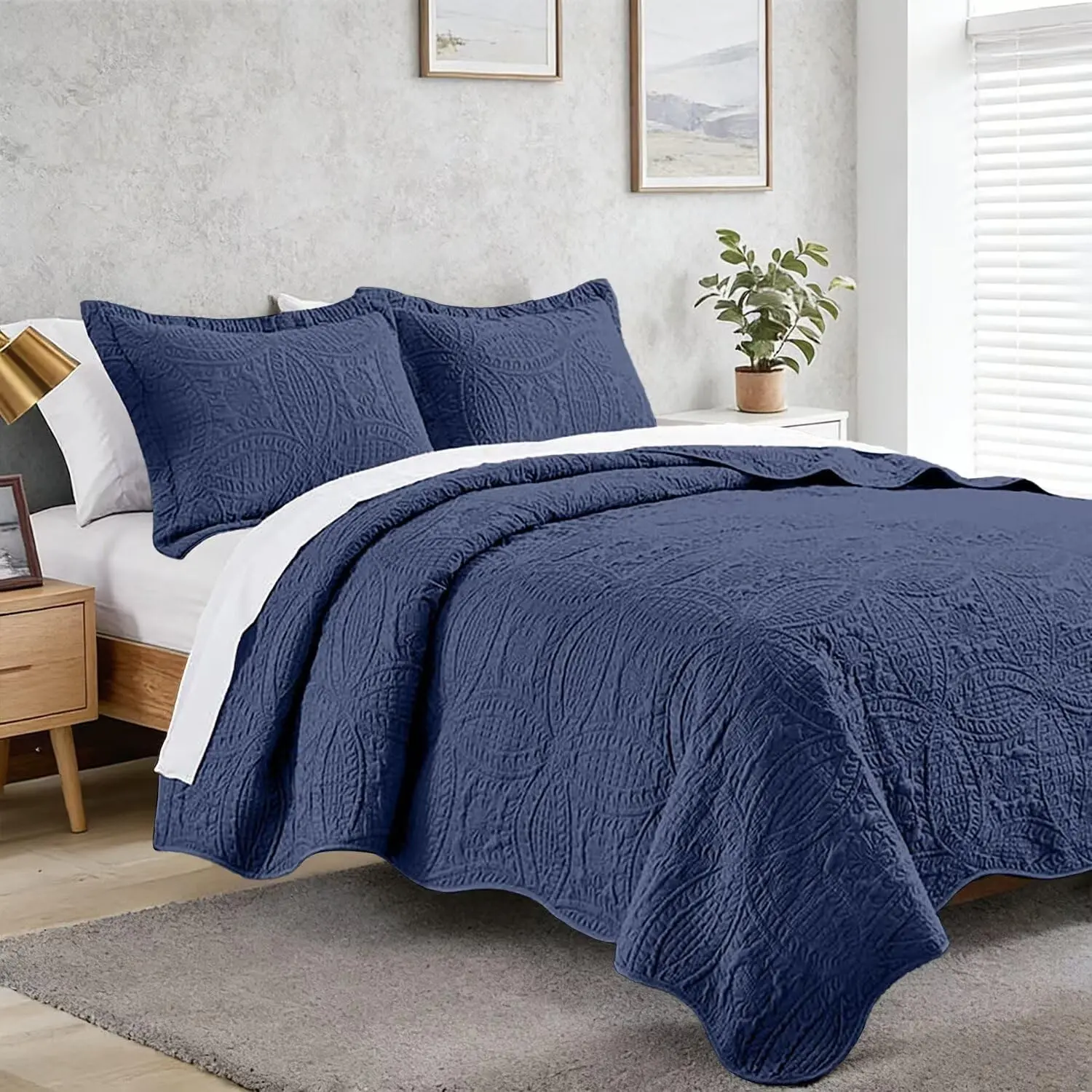 Quilt Bedding Set Bedspreads -  Summer Lightweight Bedspread Comforter - Coin Pattern Coverlet for All Season, Summer Thin Soft Coin Pattern Quilted Bedspread for Bed - 3 Pieces Lightweight Coverlet Bedding Set, Comforter Set,Coin Pattern Bedspread