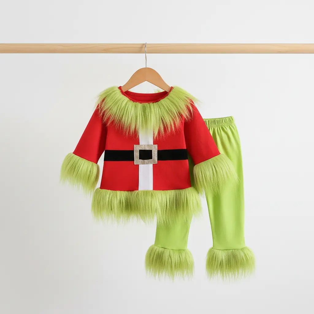Kids Unisex Christmas Pants Set Plush Tops and Elastic Waist Pants Outfits Child 2 Piece Fuzzy Cosplay   Clothes Suits