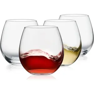 Set of 4 Stemless Wine Cups, 15oz Multipurpose Clear Glass Cups Suitable for Daily Drinking, Wedding Events, Birthday Celebrations, New Home Presents, Gatherings, Household Bar Use and Night Parties