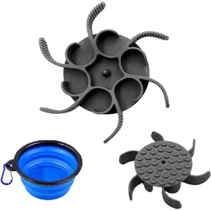 Slow Feeder Bowls -  Spiral& Bowl  Folding,Suitable for Large,Medium and Small Dogs to eat, Feeder Inserted to Slow Down Speed,with  Collapsible Bowls (Blue)
