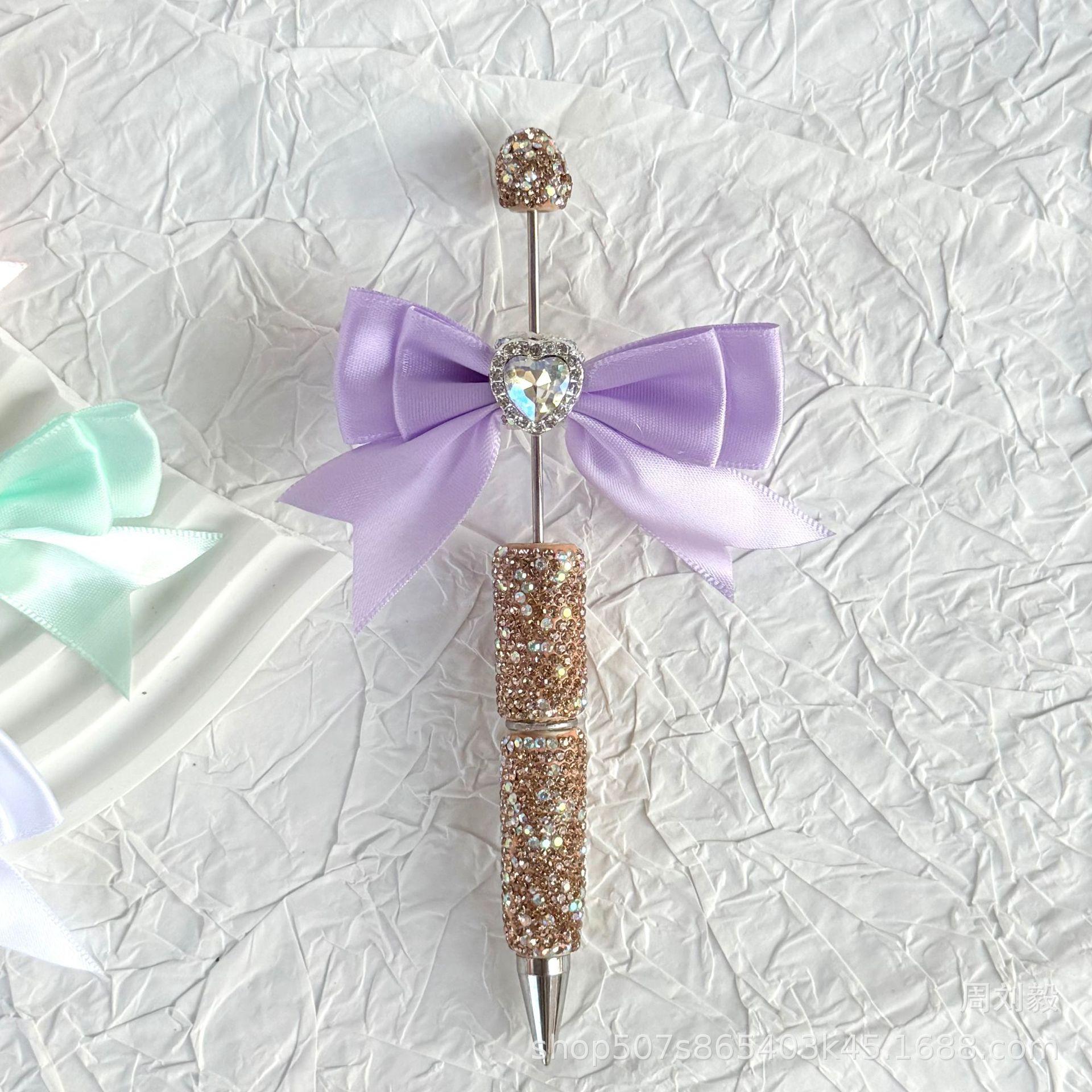 French-style candy-colored beaded bow accessory with rhinestones, satin double-layer bow accessory, beaded pen accessory, decorative piece