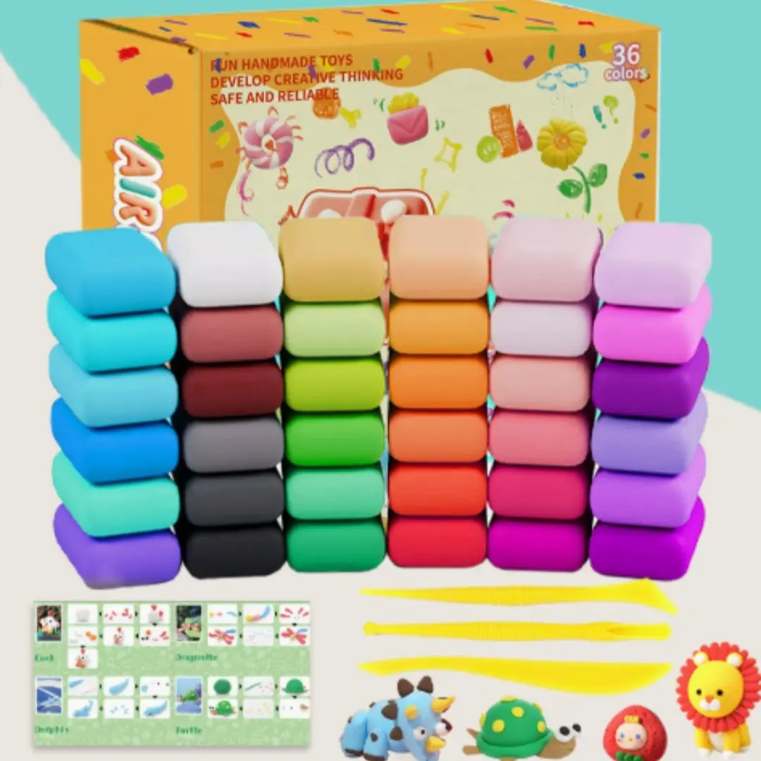 36 Colors Air Dry Ultra Light Clay DIY Craft Kit With Sculpting Tools English Step-by-Step Tutorial Book Non Toxic Non Sticky Modeling Clay Educational Sensory Toy Gift For Kids Toddlers DIY Art Creation ASMR Content Prop