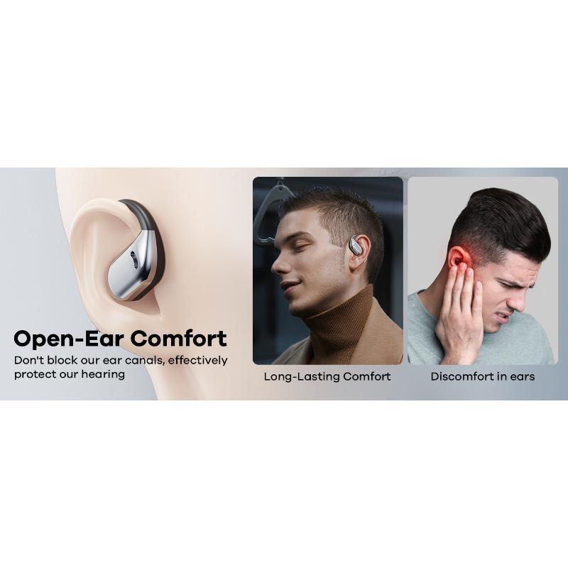 Open Ear Headphones Wireless Bluetooth, 60hrs Play 8D Sound Earphone Sport Earbuds with LED Display Over-Ear Buds Earhooks Built-in Mic Headset for Running Workout Driving