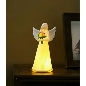 Lighted Angel Figurine with  - Ceramic Angel Night Light - LED Memorial Angel Statue - Christian  for Women, Mom, Grandma, Sympathy or Mother's Day