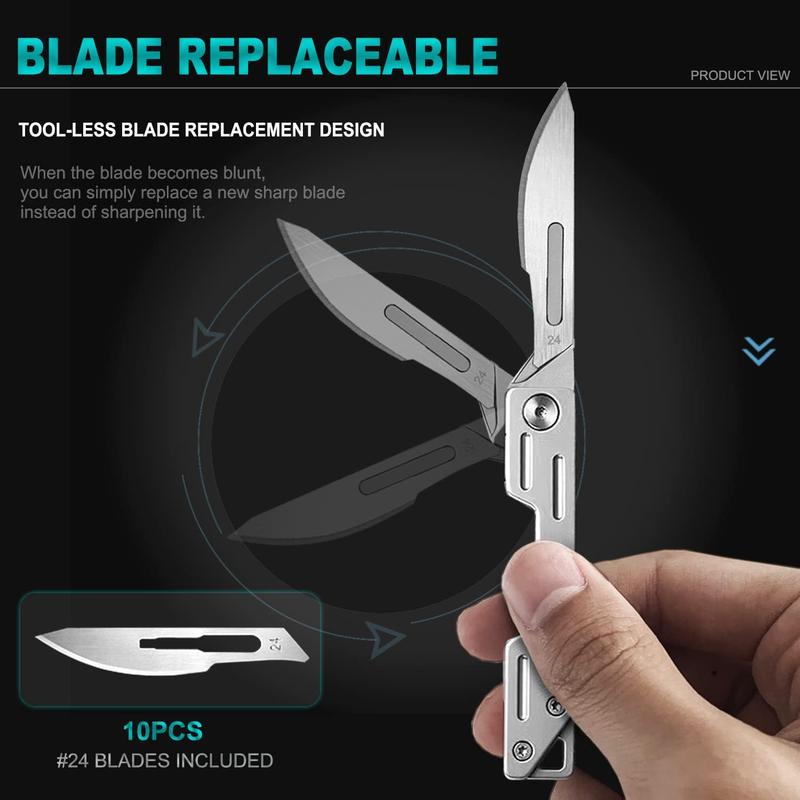 Folding Scalpel Knife with 10 Blades, coin pocket size for Outdoor Camping, DIY Projects & Daily Office Carry Folding Scalpel Knife with 10 Blades, coin pocket size for Outdoor Camping, DIY Projects & Daily Office Carry