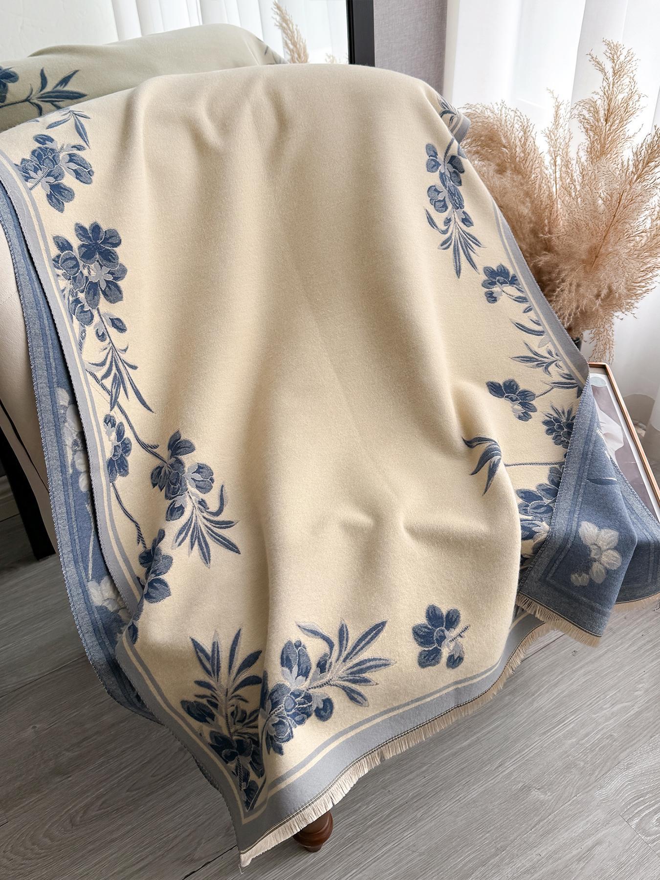 Elegant Floral Knit Scarf for Women, Boho Style Double-Sided Shawl, Fall & Winter Warm Daily Wear, Fitted Design