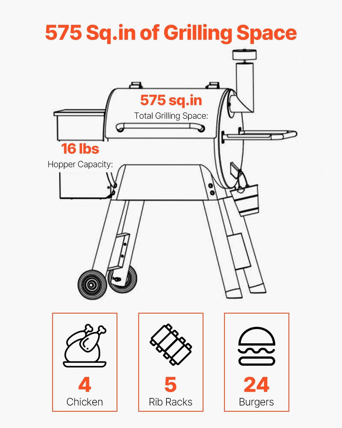 VEVOR Wood Pellet Grill Smoker, 8 in 1 BBQ Grills for Outdoor Cooking, 575 Square Inches Cook Area Electric Smokers, with WiFi-app Control, LCD Screen Controller, Meat Probe, 500 ° F Max Temperature