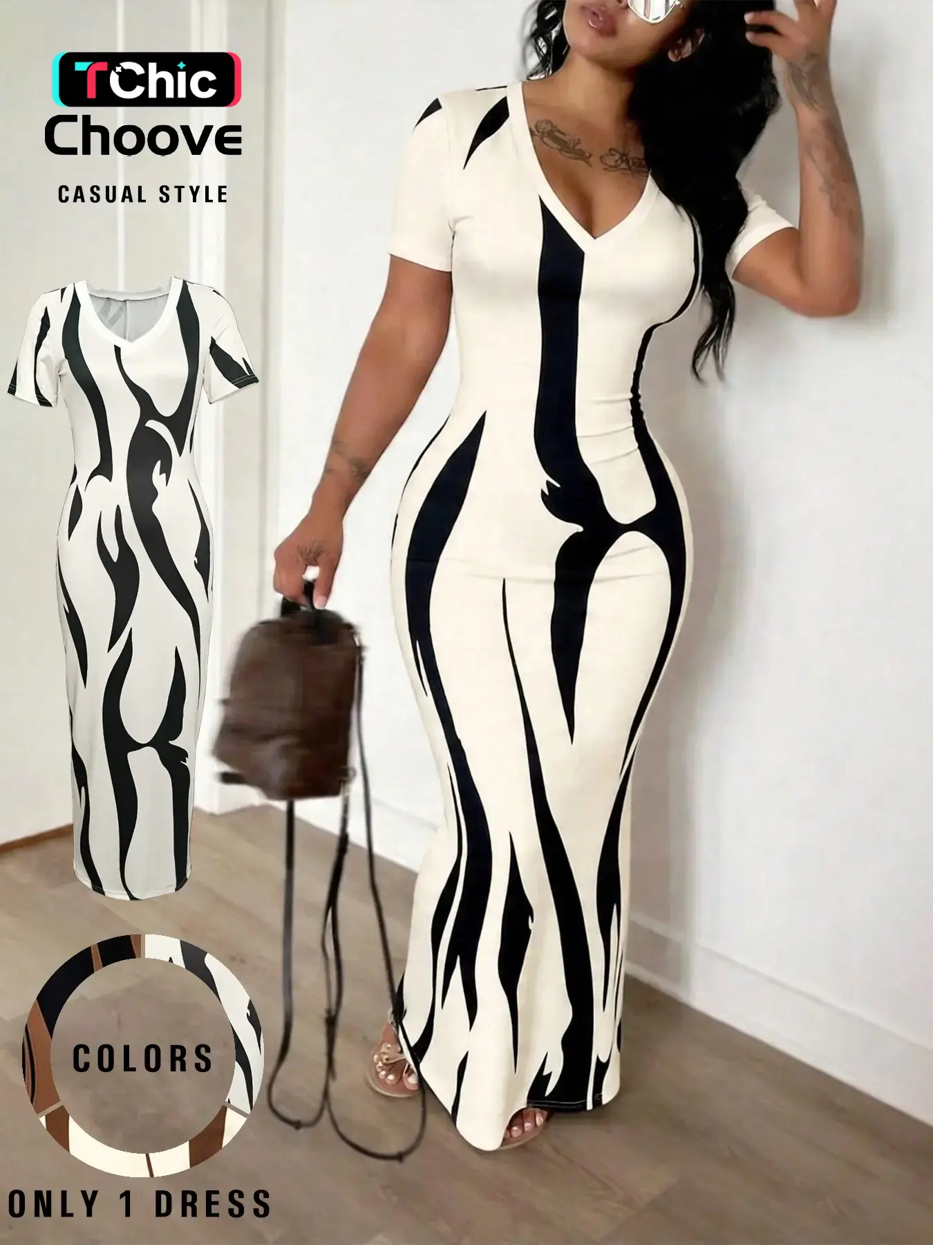 Women's Casual All Over Print Short Sleeve Dress, Soft High-Stretch Fabric, Suitable for All Seasons, Comfortable and Stylish Daily Wear