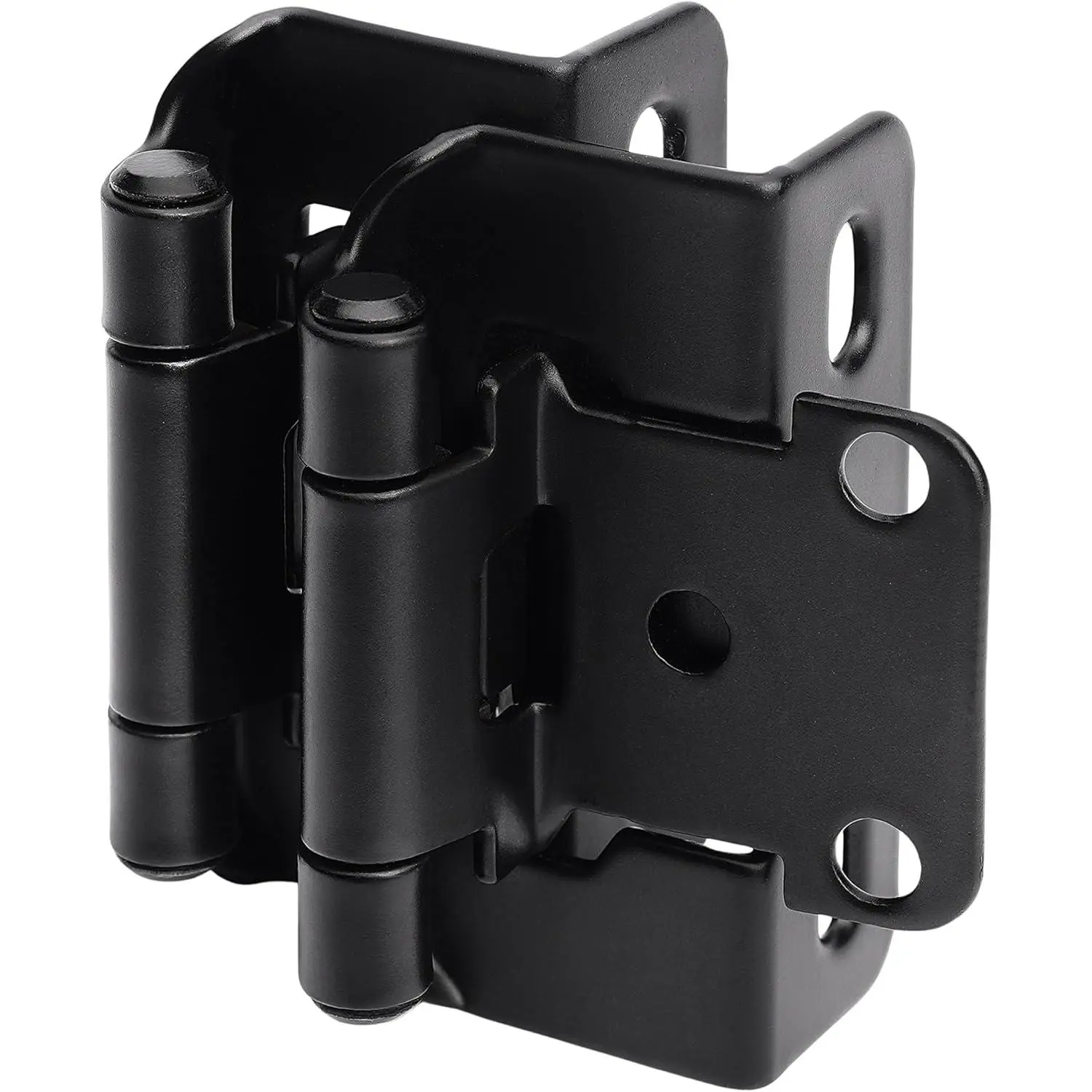 50 Pack (25 Pairs) 1/2" Overlay Black Self-Closing Cabinet Hinges, Partial Wrap Semi-Concealed Face Frame Hinges for Cupboard & Kitchen Doors with Screws & Quiet Bumpers