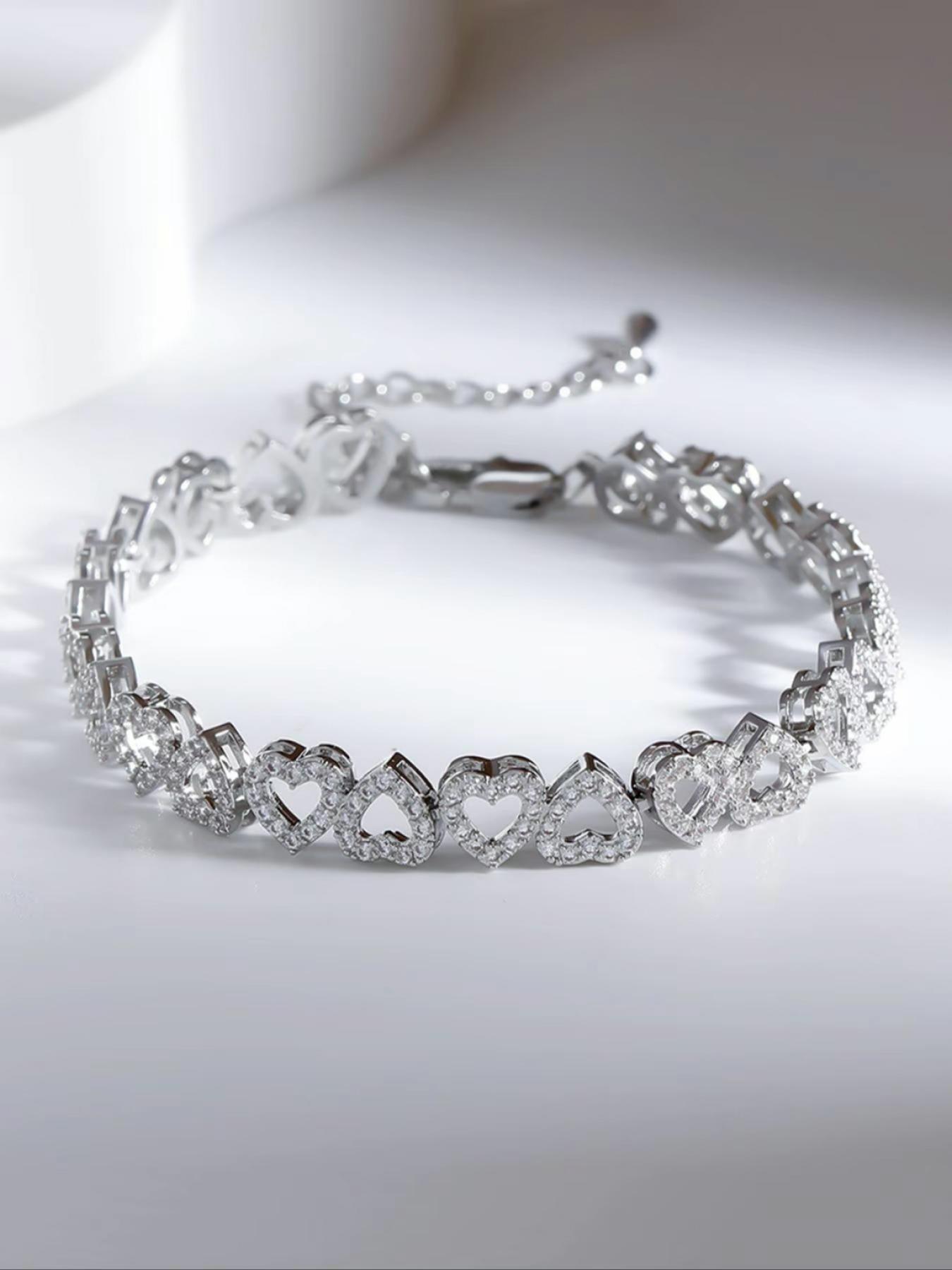 Artificial Gemstone Decorated Heart Design Bracelet, Fashionable Elegant Jewelry Bracelet for Women & Girls, Trendy All-match & Exquisite Jewelry for Birthday Gift, Cubic Zirconia Bracelet