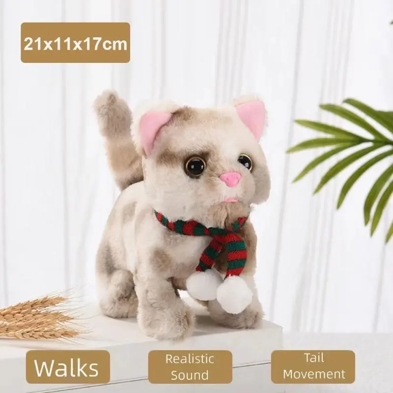 New Realistic Plush Fabric Robot Cat - Walking, Tail Wagging, Barking, Soft Interactive Robotic Pet Companion Gift, Requires Batteries
