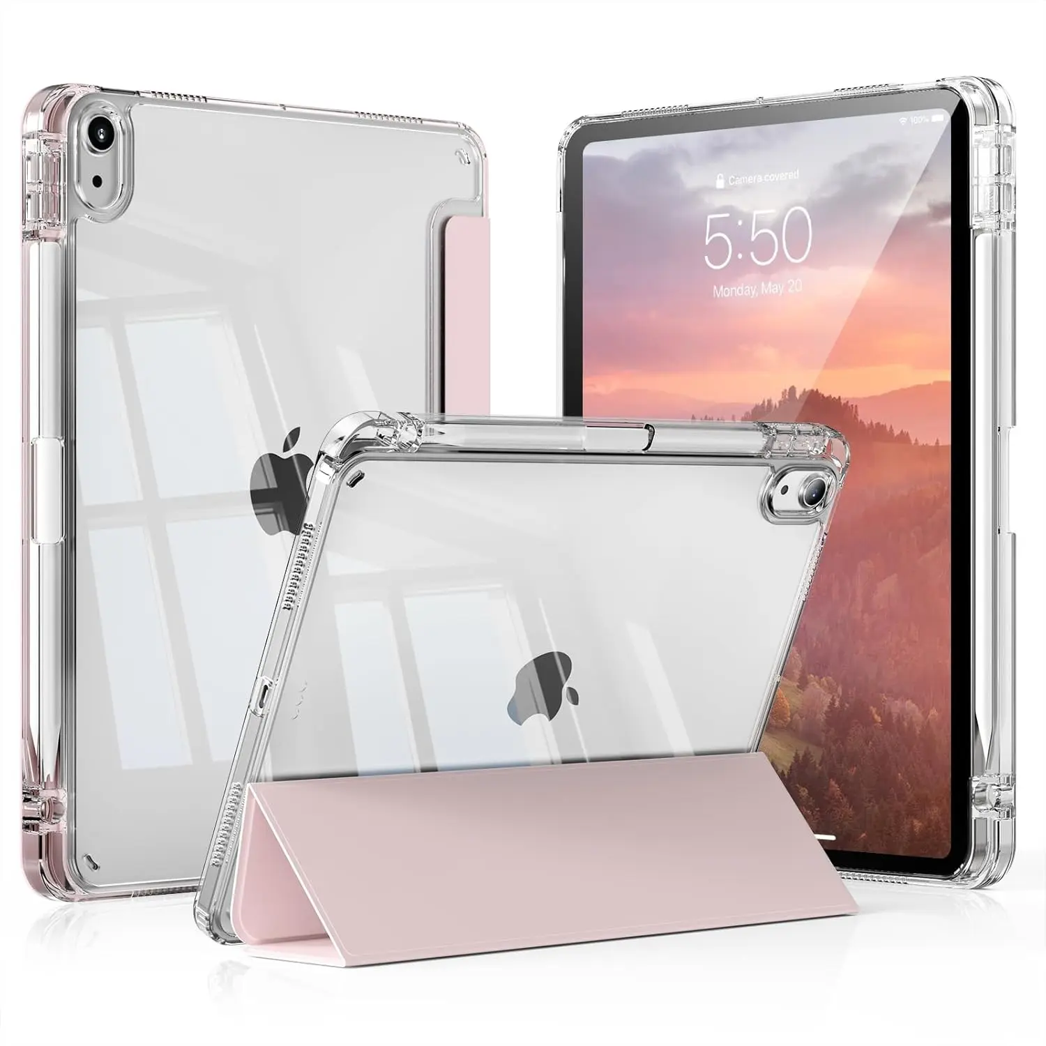 iPad Case for 10.9/10.2/air 5th Gen/pro 11/10th Gen/9.7", Smart Stand, Transparent, Aesthetic, 360° Shockproof, Auto Sleep/wake, //