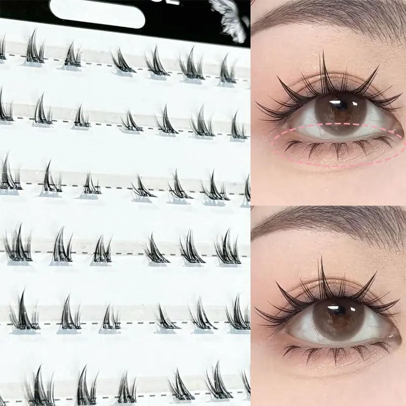 Anime Style Doll False Eyelashes, Airy Cute Eyelashes, Mixed Length CC Curl, 60 Pairs Upper & Lower Lashes, No Glue Needed, Perfect Combo Set
