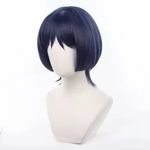 Cosplay Wig Genshin Impact Anime Scaramouche Dark Purple Short Hair with Free Wig Cap for Comic Con Cosplay show, Halloween