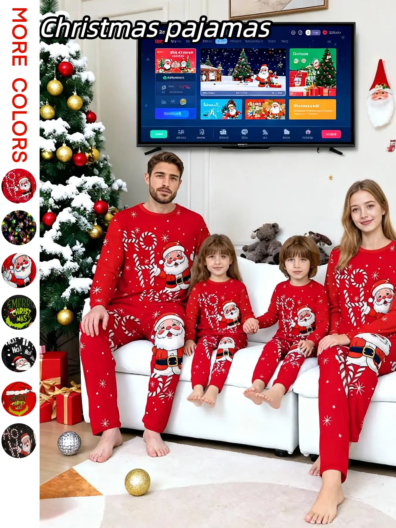 2-Piece Christmas Family Pajama Set, Cartoon Santa Print, Fitted Casual Sleepwear for Men Women Kids, All Seasons