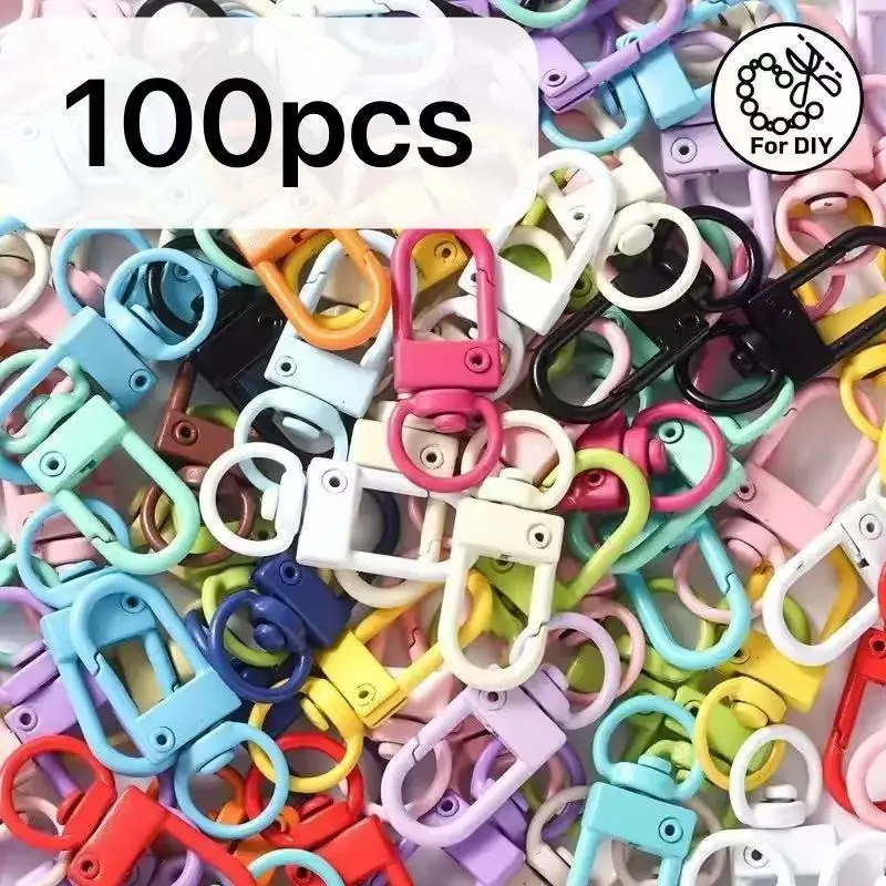 100/300pcs Colorful Door Hooks, Candy Color Durable Metal Spring Hooks, 360° Rotating U-Shaped Lobster Clasps with Keychains, DIY Backpack Accessories