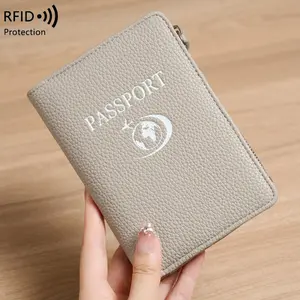 New RFID anti-theft brush passport bag lychee pattern travel ticket document bag multifunctional portable passport holder