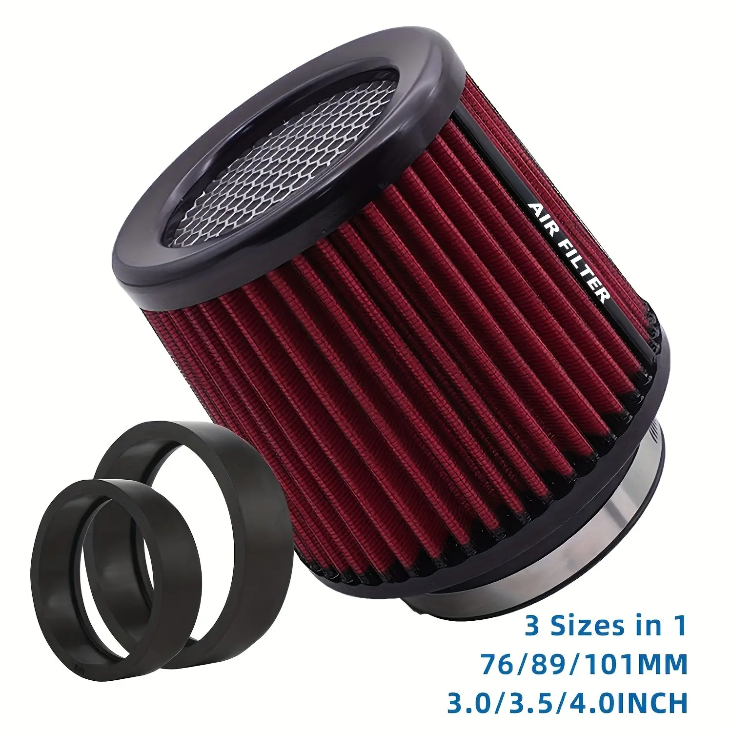 76mm 89mm 101mm High Flow Cold Cone Air Intake Filter, 2.5inch 3inch 3.5inch Universal Car Air Filter, Race Car Modification, Racing Automotive